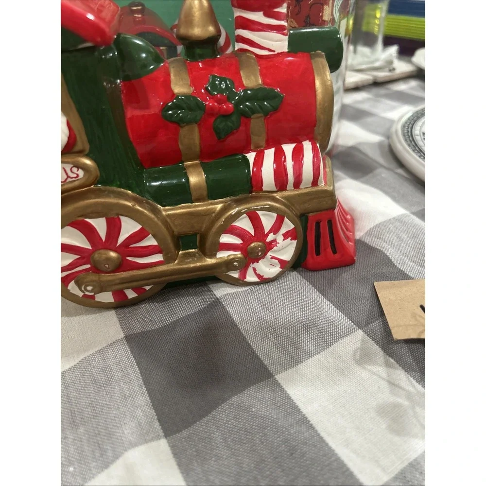 Vintage‎ Peppermint Santa Train Teapot In Box 1994 Hermitage Pottery WITH LID